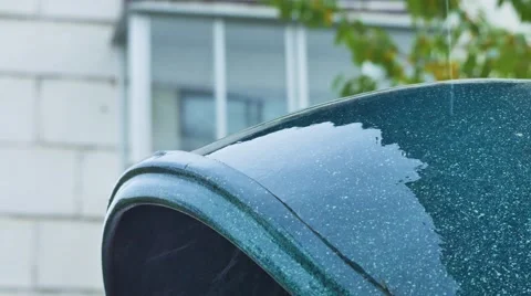 Rain drips and splashes of scatters in the telephone booth close up shot Stock Footage 68646709