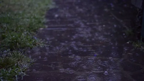 Rain on the driveway with thunderstorm Stock Footage 78626966