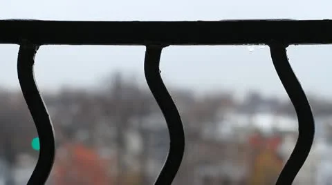 Rain Drop CU railing foreground Stock-Footage 12668281
