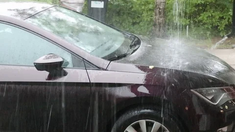 Rain drop down on car in rainy day Video stock 111623670