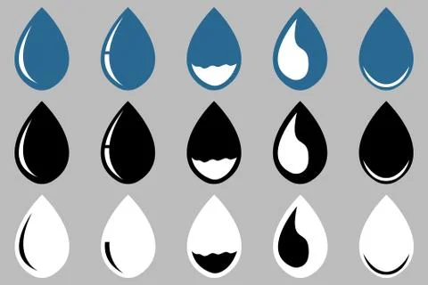 Rain drop icon set black white color flat style Stock Illustration