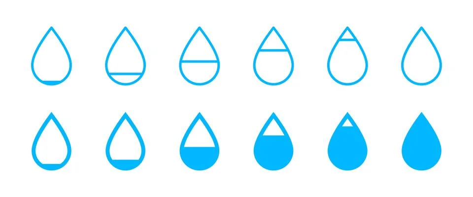 Rain drop icon set. Precipitation and weather symbol. Gauge, indicator and .. Stock Illustration