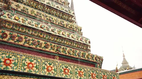 Rain drop with temple at bangkok background in raining season Stock Footage 281137244