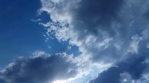 Rain droplets falling down. Clouds on blue sky. Stock Footage 115546488