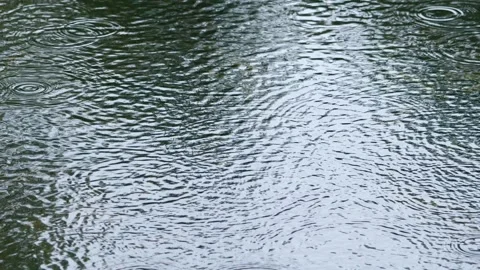 Rain droplets falling on water surface Stockbeeldmateriaal 139063935