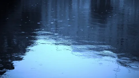 Rain drops and reflecting shadows on lake in super slow motion Stock Footage 77235202