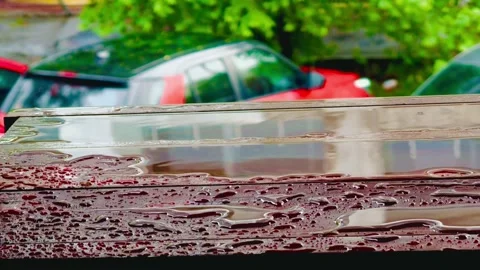 Rain Drops Are Dripping On The Surface Of The Balcony. Close-Up Of Raindrops Stock Footage 309025928