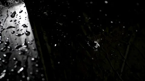 Rain Drops on Black Umbrella , Slow Motion Filmed on Cinematic Camera hd 4K Stock Footage 336572761