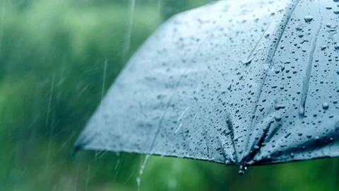 Rain Drops on blue Umbrella , Slow Motion Filmed on Cinematic Camera hd 4K Stock Footage 336572578