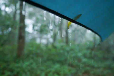 Rain drops on camping canvas Stock Photos