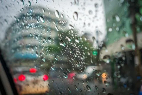 Rain drops on a car window Stock Photos