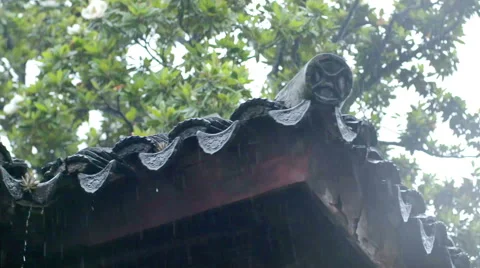 Rain drops from the china ancient temple eave Stock Footage 66064105