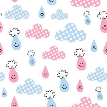 Rain drops clouds sky seamless pattern Stock Illustration
