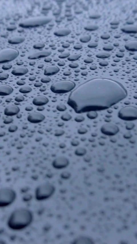 Rain drops cover dark blue hydrophobic surface texture tightly Video stock 334184583