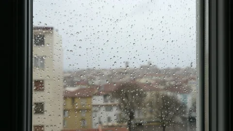 Rain Drops on Double Glazing Window Stock Footage 236086252