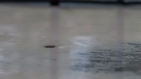 Rain drops drip on the ground. Rain in the city Stock Footage 129190525