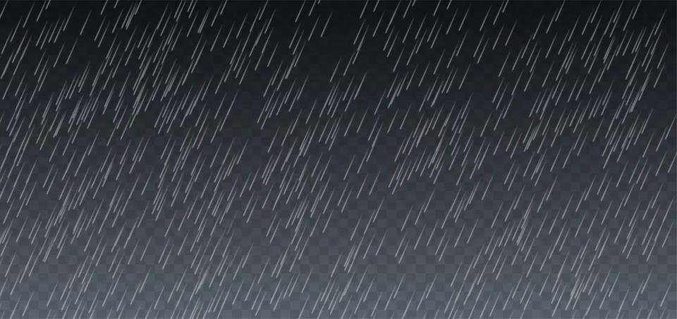 Rain drops effect on transparent background. Falling water drops. Vector Stock Illustration