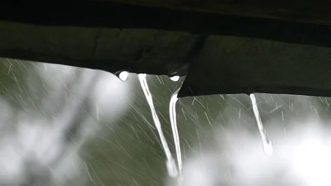 Rain drops fall from the roof Stock Footage 79280673