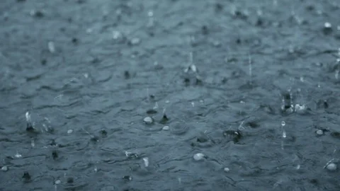 Rain drops fall on water surface of pond, lake or river Video stock 112483841