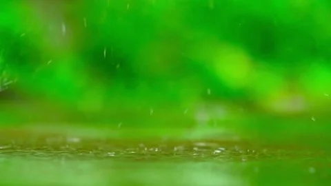 Rain drops falling and splashing into a water puddle Video stock 332284535