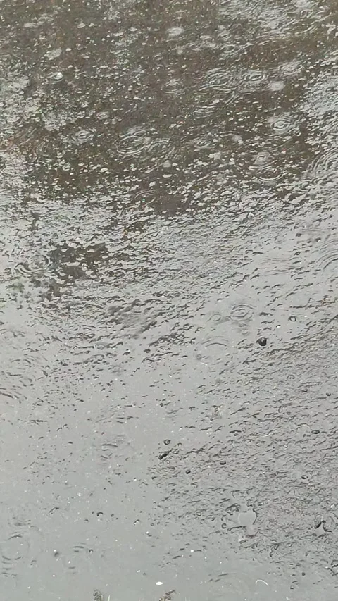 Rain drops falling on asphalt puddle Video stock 329906615