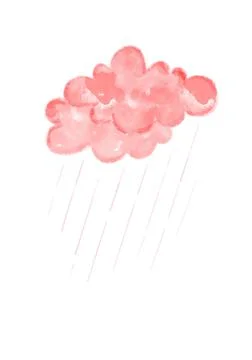 Rain drops falling from the cloudy sky. Watercolor illustration isolated on a Stock Illustration