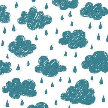 Rain drops falling from the cloudy sky. Children's doodle illustration in cha Stock Illustration