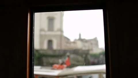 Rain Drops Falling Down. Boat Window View. Stock Footage 123701571