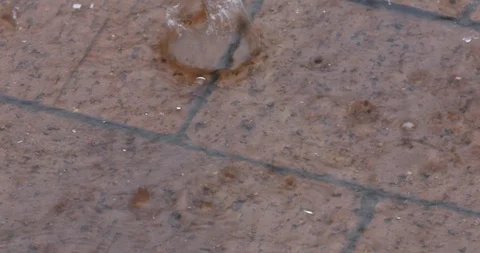 Rain drops falling down on pavement Stock Footage 126312749