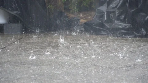 Rain drops falling into the ground slow motion Stock Footage 90614278