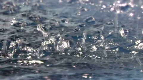 Rain drops falling into a pond, slow motion Video stock 77904603