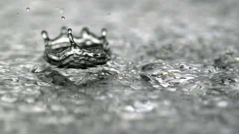 Rain Drops Falling In Puddle In Slow Motion Video stock 104579836