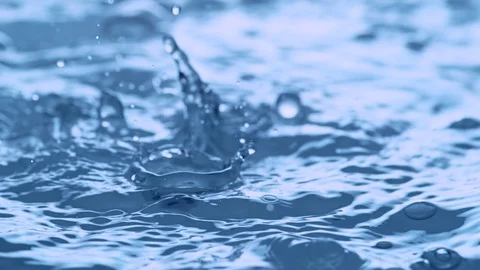 Rain Drops Falling in Slow Motion - Droplets Hitting a Water Surface Stock Footage 83845109