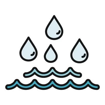 Rain drops falling onto water waves icon Stock Illustration