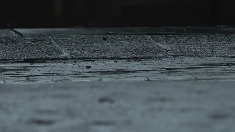 Rain drops falling on wet asphalt - street at rainy day Stock Footage 70789150