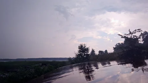 Rain Drops Falling on Wet Metallic Roof of Abandoned Trailer Stock-Footage 339590714