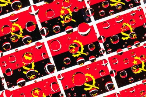Rain drops full of Angola flags Stock Illustration