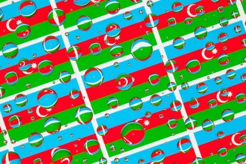 Rain drops full of Azerbaijan flags Stock Photos