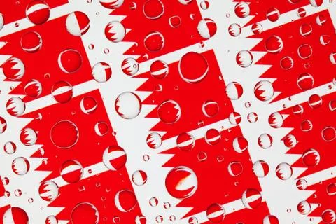 Rain drops full of Bahrain flags Stock Illustration