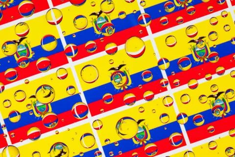 Rain drops full of Ecuador flags Stock Photos