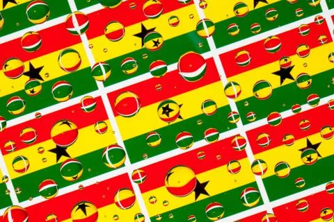 Rain drops full of Ghana flags Stock Illustration