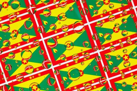 Rain drops full of Grenada flags Stock Illustration