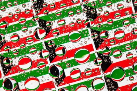 Rain drops full of Kuwait flags Stock Illustration