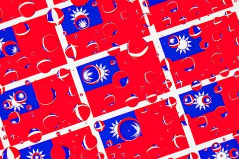Rain drops full of Tchaj-wan flags Stock Illustration