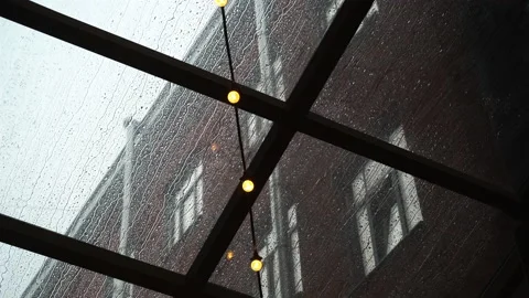 Rain drops glass window close up Stock Footage 158553721