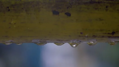 Rain Drops Hanging On Rusty Rail Close up Stock Footage 338343292