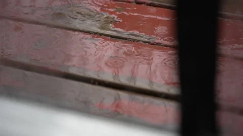 Rain drops hitting puddle Stock Footage 243398935