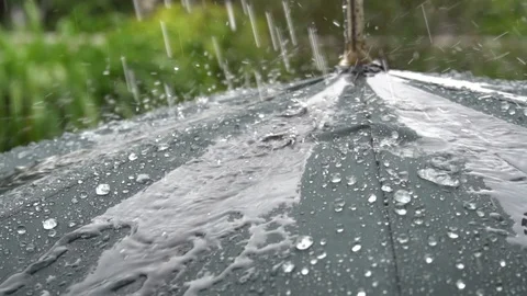 Rain Drops Hitting Umbrella, Slow Motion Stock Footage 108174557