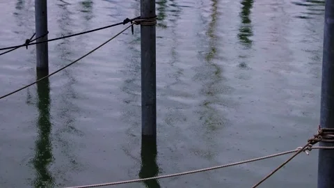Rain drops hitting the water and creating ripples in a harbor on lake const.. Video stock 328124710