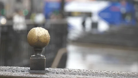 Rain drops on iron handrails. Stock Footage 123236061